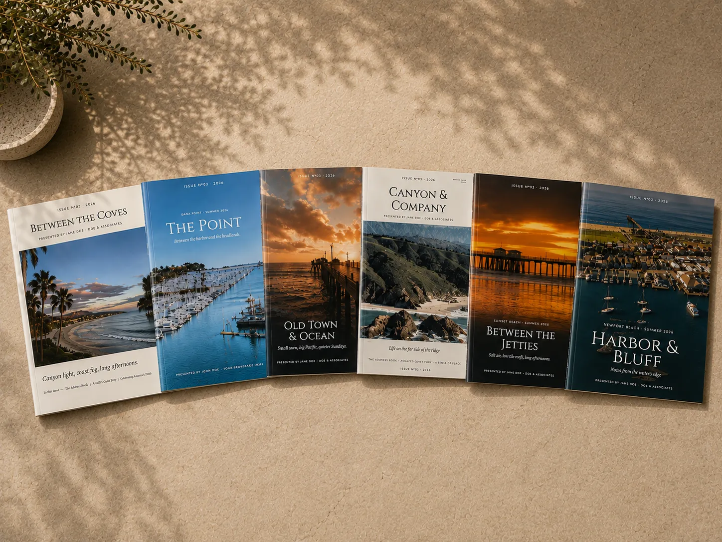 Six magazines fanned out, each with a different masthead and cover photograph